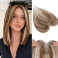 Hair Topper with Side Bangs Human Hair Curtain Bangs Topper for Women,3.54x4.92 T-part Lace Base Real Human Hair Topper Hair Piece for Daily Wear(Side Bangs,Medium Brown & Dark Blonde)