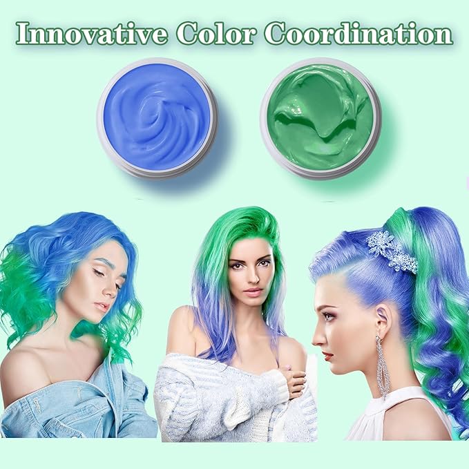 Green Hair Color Wax Washable, Temporary Hair Color Dye for Kids, Natural Instant Color Wax Hairstyle Cream Hair Pomades for Women & Men Party Cosplay Halloween, Gifts for Teens
