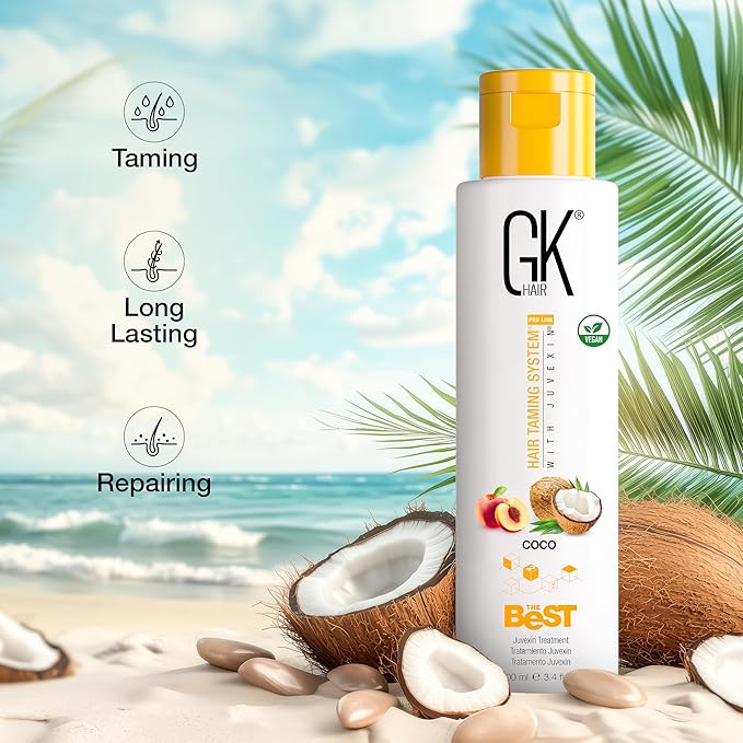 GK HAIR Global Keratin The Best COCO (3.4 Fl Oz/100ml) Smoothing Keratin Hair Treatment - Professional Brazilian Complex Blowout Straightening For Silky Smooth & Frizz Free Hair