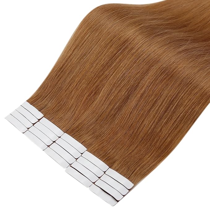 Full Shine Tape ins Human Hair Extensions 20 Inch Hair Extensions Real Human Hair Color 330 Orange 50Gram Remy Seamless Skin Weft 20Pcs Double Sided Tape ins Add Length for Women