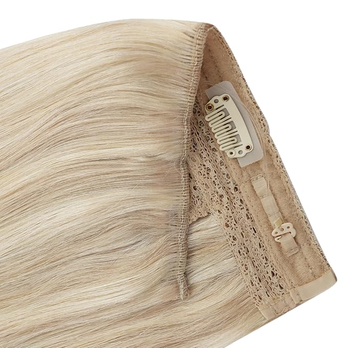 YoungSee 130g Wire Hair Extensions Ash Blonde Highlights Bleach Blonde Human Hair Wire Extensions Blend Naturally Fish Line Hair Extensions Real Human Hair 20Inch
