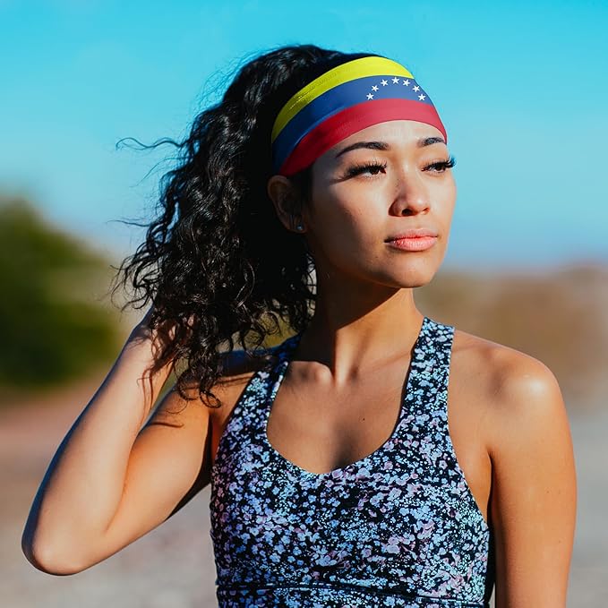 Suddora Country Flag Headbands, Wide National Flag Headbands for Sports Events, Non-Slip Fabric Sweatbands for Soccer, Tennis, Workout, Costume