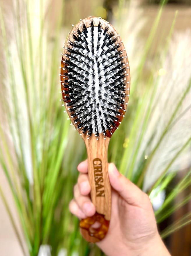 CRISAN Everlasting Hair Brush, Hand Carved Oak Wood and Resin Handle, 3 Interchangeable Bristles - Mixed, Boar, and Nylon (Citrine)