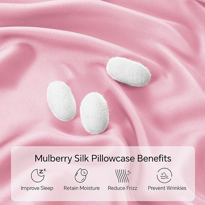 INFIIXSO Silk Pillow Cases 2 Pack Standard Size, Ultra Smooth & Soft Mulberry Silk Pillow Case for Hair and Skin, Breathable Cooling Silk Pillowcase with Hidden Zipper (Pink, 20x26 Inches)