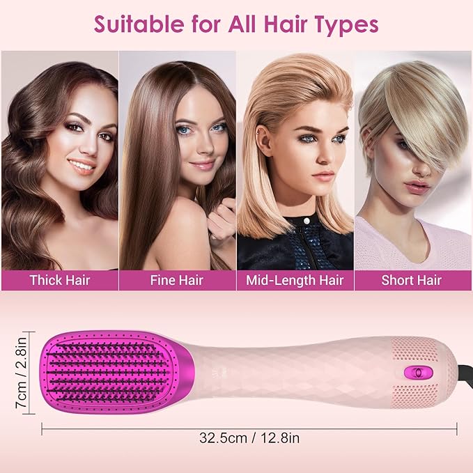 APOKE 3 in 1 Hair Dryer Brush Professional 1200W Powerful Ceramic Tourmaline 3 Heat/2 Speed Settings One Step Hair Dryer and Styler (Pink)