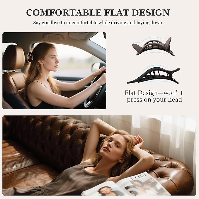 8 PCS Flat Hair Clips for Women French Matte Flat Claw Clips for Thick & Thin Hair No-Slip Hair Barrettes, Strong Hold Styling Accessories
