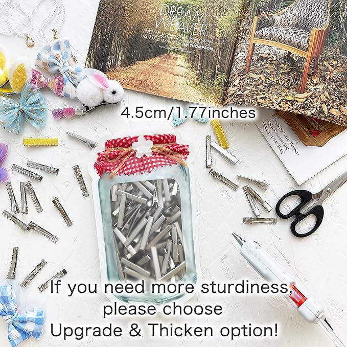 HiJeaton Hair Clips for Hair Bows, 150Pcs Alligator Metal Clip (4.5cm/1.77"), Gator Hairdresser Clips for Bow Making, Large Plain DIY Clips Supplies for Crafts