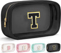 YOOLIFE Travel Toiletry Bag for Women, Black Clear Makeup Bag Cute Make Up Bag Cosmetic Bags Skin Care Makeup Bag Organizer Birthday Gifts for Women Teacher Mother Girlfriend Initial T