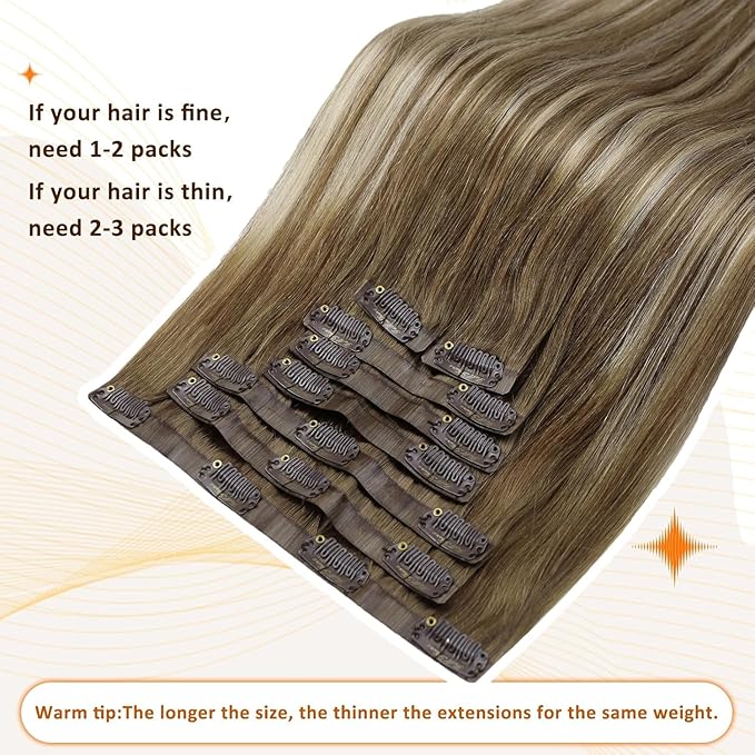 Full Shine Seamless Clip in Hair Extension with PU Weft Brown Balayage Chestnut Brown Ombre Platinum Blonde Short Hair Extensions Clip in Extensions for Women 12 Inch 8 Pcs 95 Grams