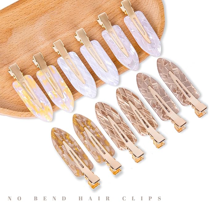 No Crease Creaseless No Bend Hair Clips For Styling Non Slip Flat Clips For Makeup Hair Accessories For Women,White Gold Color,12 PCS