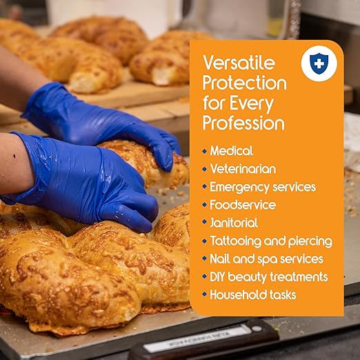Inspire Black Nitrile Disposable Gloves | 4.5 Nitrile Safety Medical Exam Cooking Cleaning Disposable Black Gloves (Blue - Box of 100, Large)