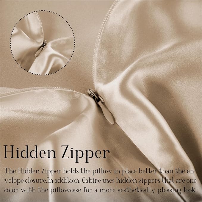Mulberry Silk Pillow Case for Hair and Skin Prevent Acne Pillowcases Both Sides Real Silk Pillowcases Organic Silk Pillowcase with Hidden Zipper, Champagne, Queen (20"×30")