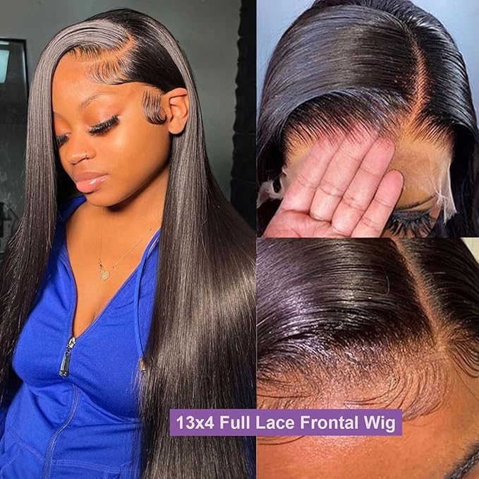 Lemoda Straight SKINLIKE Real HD 13x4 Full Lace Frontal Wigs 210% Density 15A Brazilian Straight Virgin Human Hair Lace Front Wig 28inch Invisible 0.1mm Ultra-thin Frayed Ends Tiny Knots