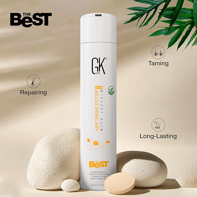 GK HAIR The Best Smoothing Keratin Treatment Professional Brazilian Blowout Complex for Silky Smooth & Frizz-Free Hair Temporary Straightening Long Lasting Shine -10.1 Fl Oz