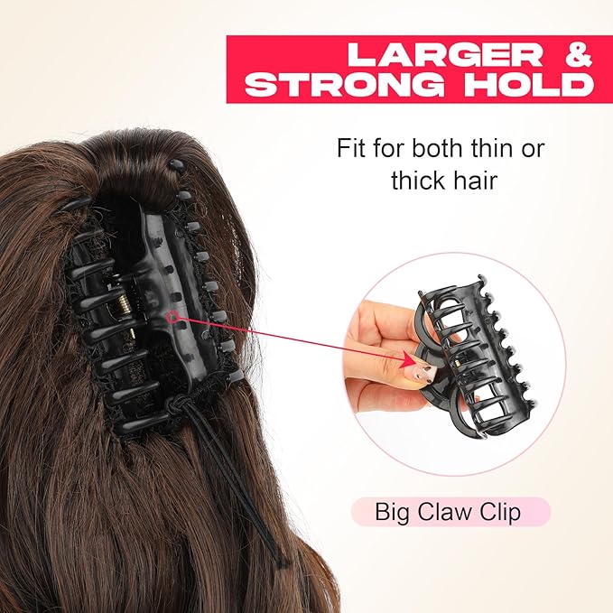 Ponytail Extension - 14" Claw Clip in Ponytail Hair Extensions Natural Soft Synthetic Layered Wavy Pony Tail Hair Pieces for Women - Medium Brown with Highlights