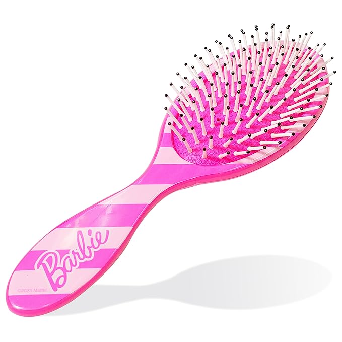 Barbie Hair Accessory 5 Pcs Set - 1 Regular 9 inch Hairbrush & 4 Scrunchies - Detangling Brush Elastic Hair Ties Ropes, Ages 3+