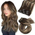 Moresoo Clip in Hair Extensions Human Hair Dark Brown to Blonde Balayage Hair Extensions Clip ins Long Ombre Dark Brown to Honey Blonde Double Weft 80g/5pcs 20 inch