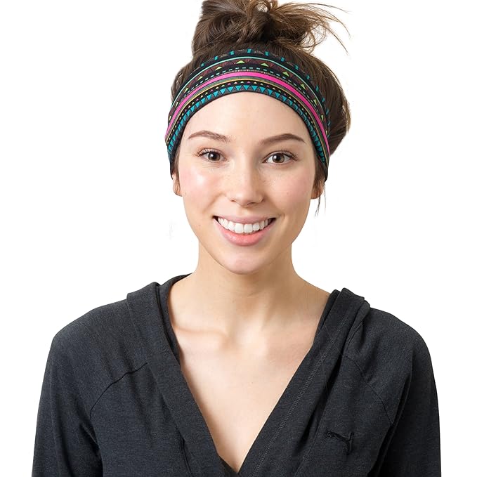 RiptGear Stretch Sport Headband for Women (Tribal Black) — Made of Non-Slip Sweat Wicking Fabric — Great for Yoga, Running or The Gym — Soft Headband Fits Most Head Sizes — (1-Pack)