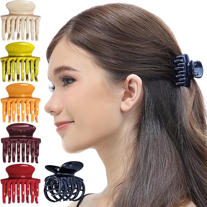RC ROCHE 6 Pcs Double Claw Hair Clip Tooth Claw Clip Grip Tooth Jaw Clamps Thin Fine Hair Strong Hold No Slip Undo Clutchers for Women, Small Classic Multicolor