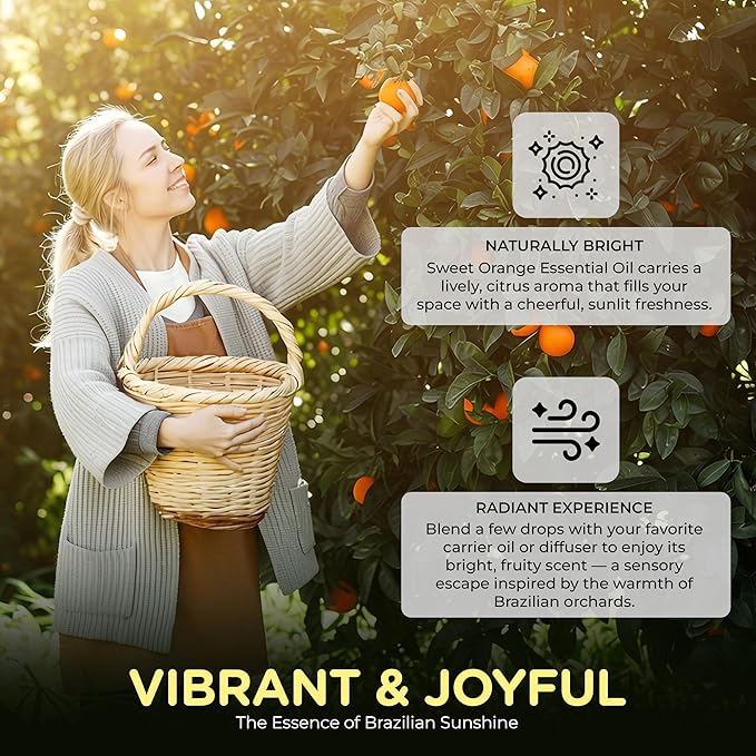 Brazilian Orange Essential Oil – Pure and Natural Orange Citrus Aroma for Diffusers, Aromatherapy, Hair and Scalp Care, Skin Care, Massage Oils, Soap and Candle Making – with Dropper, 4 Oz