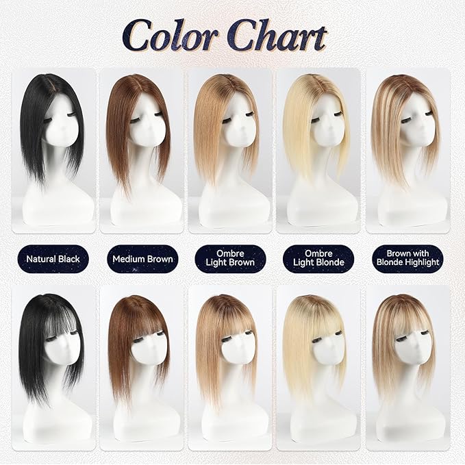 starluck Human Hair Toppers for Women Real Human Hair With Bangs 4 * 5.5 inch Base 12 inch SilkHug Hair Topper for Women Cover Grey Roots(Brown with Blonde Highlight)
