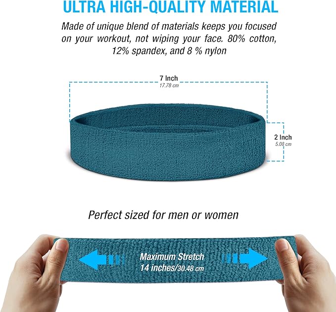 Suddora Sweatbands Set, Moisture Wicking 2 Wristbands and 1 Headband, Breathable Terry Cloth Athletic Bands for Basketball, Tennis, Yoga, Gym, Sweat Bands for Costumes and Cosplay