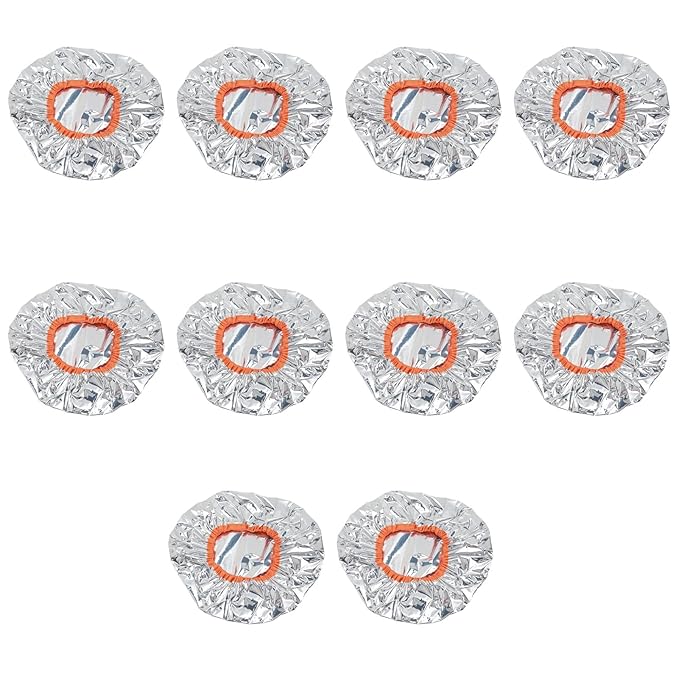 10pcs Aluminum Foil Hair Dye Processing Caps, Silver Hair Conditioning Caps for Deep Treatment, Constant Temperature Heat Retention Caps with Elastic Band, Reusable Hair Coloring C