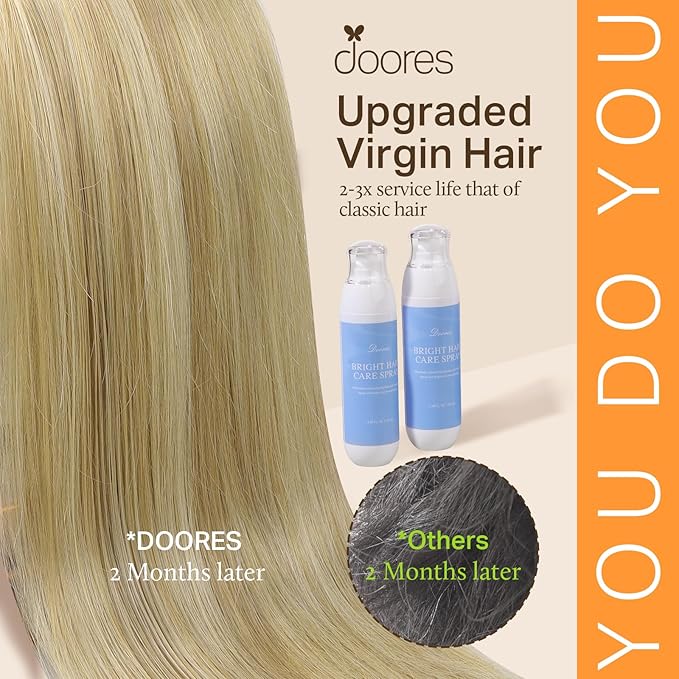 DOORES Seamless Clip in Hair Extensions, Light Blonde Highlighted Golden Blonde 150g 7pcs 22 Inch, Virgin Invisible Edge Human Hair Clip in Extensions
