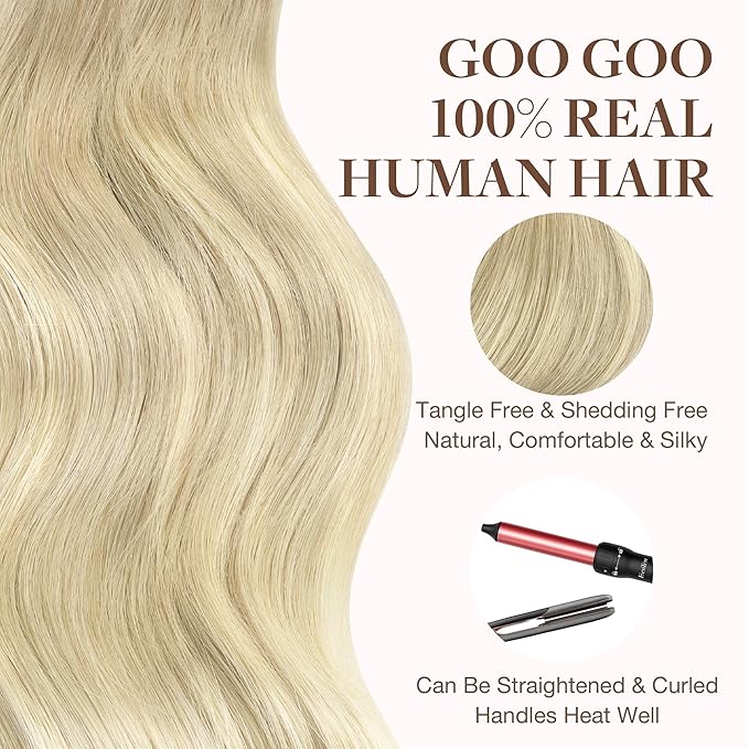 GOO GOO Tape in Hair Extensions Human Hair, 18ET90A Natural Blonde Balayage, 10inch 60g 40pcs, Skin Weft Seamless Invisible, Silky Straight with Thick Ends, Remy Human Hair