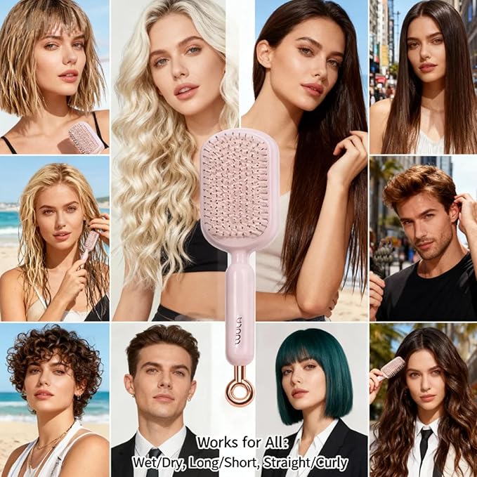Retractable Cushion Massage Comb for Wet & Dry Hair, Anti-Static Self Cleaning Hair Brush for All Hair Types, Soft Bristles, Easy Eliminates Knots, Detangling Hairbrush for Women Men (3 Mix)