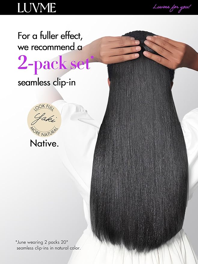 LUVME Yaki Straight Seamless 110g 7Pcs Clip in Hair Extensions Full Max with 16inch Remy Human Hair Extensions, Natural Black 100% Real Soft Hair