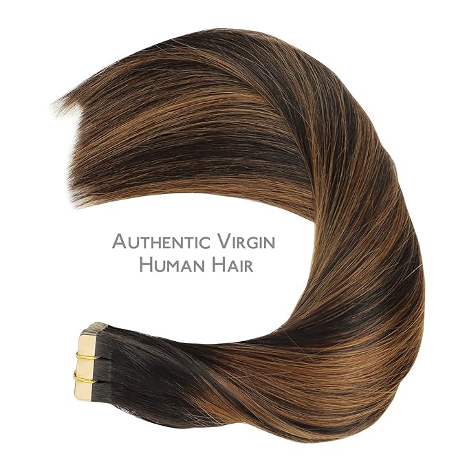 WENNALIFE Tape in Hair Extensions Human Hair, 20pcs 50g 20 inch Natural Black Mixed Chestnut Brown Remy Hair Extensions Straight Human Hair Tape in Extensions Skin Weft Tape Extensions Human Hair