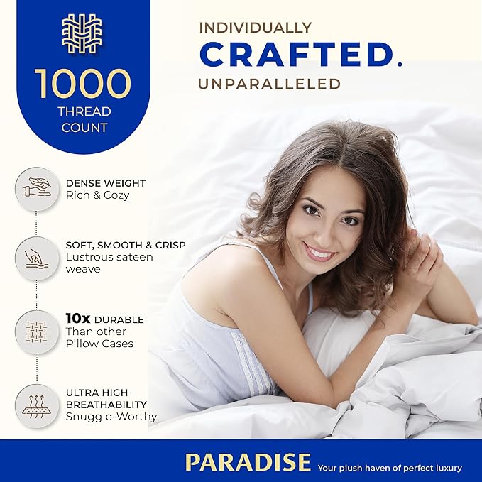 THREAD SPREAD 100% Egyptian Cotton Pillow Cases King - 1000 Thread Count Pillow Cases King Size Set of 2, Soft Cooling & Breathable Extra Long Staple Sateen Weave Cotton Pillow Covers for Bed - Sand