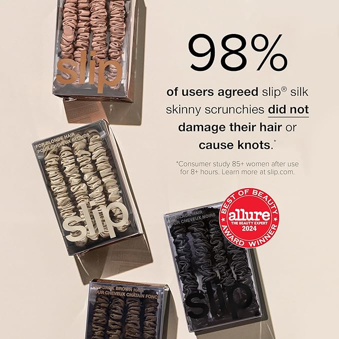 SLIP Amazon Exclusive Skinny Scrunchies: Anti-Crease, Anti-Breakage Slipsilk™ Design Protects Delicate Hair | Includes 3 Pure Silk Scrunchies, Violet