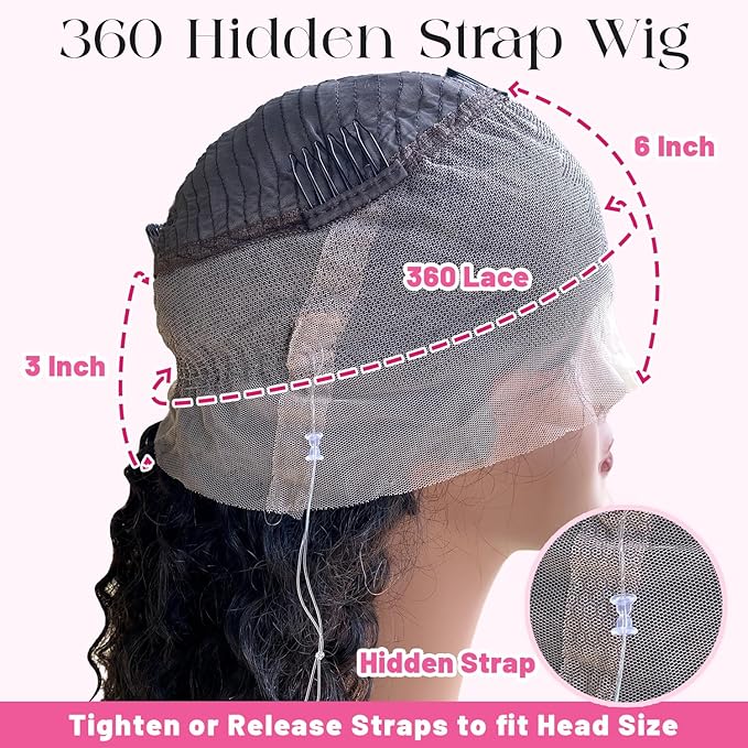 360 Glueless Wigs Human Hair 26 Inch Pre Plucked Hidden Strap Deep Wave Lace Front Human Hair Wigs With Drawstring 180 Density Wet and Wavy HD Full Lace Front Wigs Human Hair