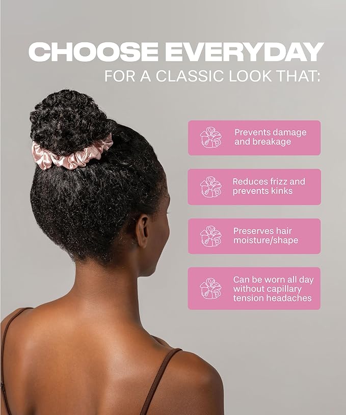 SUNDAYSILKS™ Luxurious Mulberry Silk Scrunchies for Women & Girls | No-Slip, Silky Hair Ties for Natural, Curly, Thin or Thick Hair | Gentle Hold for Ponytails & Sleep | Mini to Large Sizes [3 Pack]