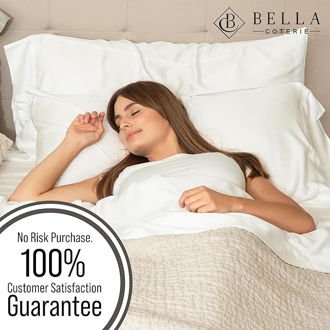 Bella Coterie | Luxury Bamboo Viscose Standard Size Pillowcase Set | 100% Organically Grown | Ultra Soft | Cooling | 2 Pcs [White]