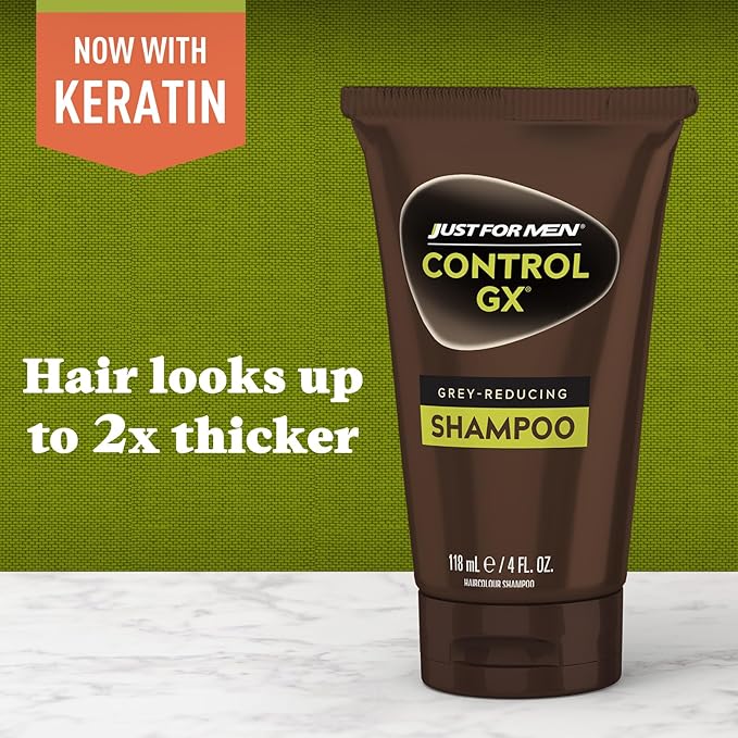 Just for Men Control GX Grey Reducing Shampoo, Gradual Hair Color with Keratin for Stronger Thicker and Healthier Looking Hair, 4 Fl Oz - Pack of 1 (Packaging May Vary)