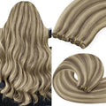 YoungSee Weft Hair Extensions Brown Blonde Sew in Hair Extensions Real Human Hair Light Brown with Blonde Highlight Sew in Extensions Long Straight Hair 22Inch 100G