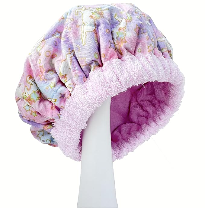 AKISS Flaxseed Deep Conditioning Heat Cap Portable Microwave Hot Bonnet Therapy Hair care Cap For Women (Pink/Unicorn, Large)