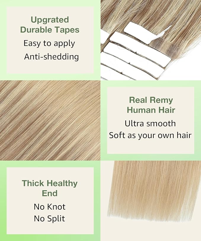SURNEL Tape in Extensions Human Hair Balayage Golden Brown Highlighted Fading to Golden Blonde Tape in Hair Extensions 18inch 20 pcs 50g(#10/16/16-18)