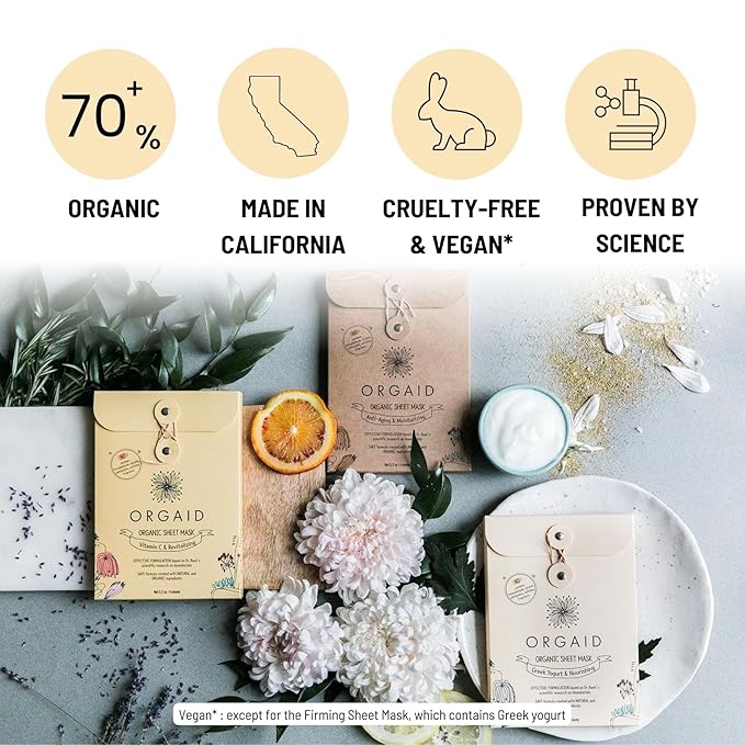 ORGAID Organic Sheet Mask | Made in USA (Anti-aging & Moisturizing, pack of 4)