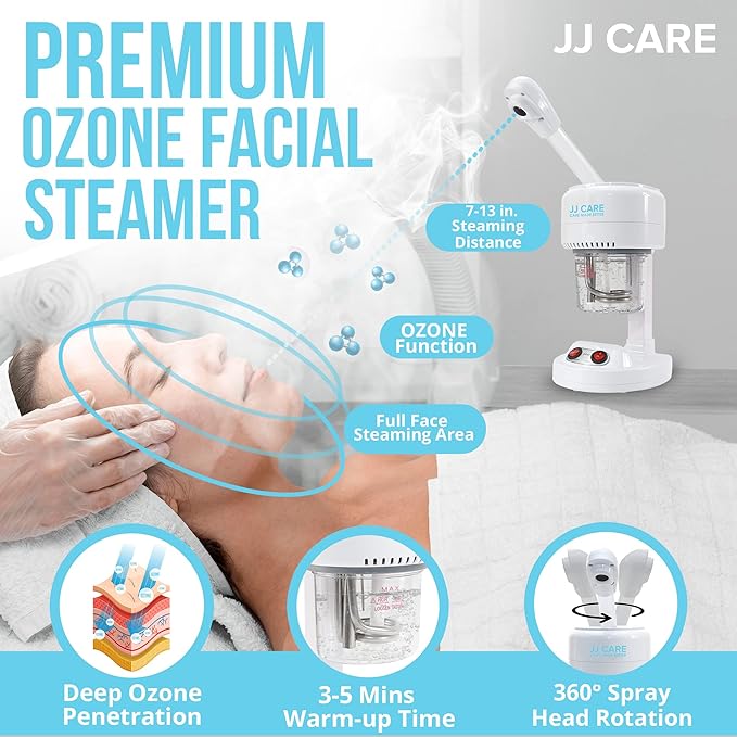 JJ CARE Ozone Facial Steamer Tabletop with Rotating Spray Head at 360 Degrees and Auto Shut Off Feature - Portable for Facial Deep Cleaning & Vaporizer