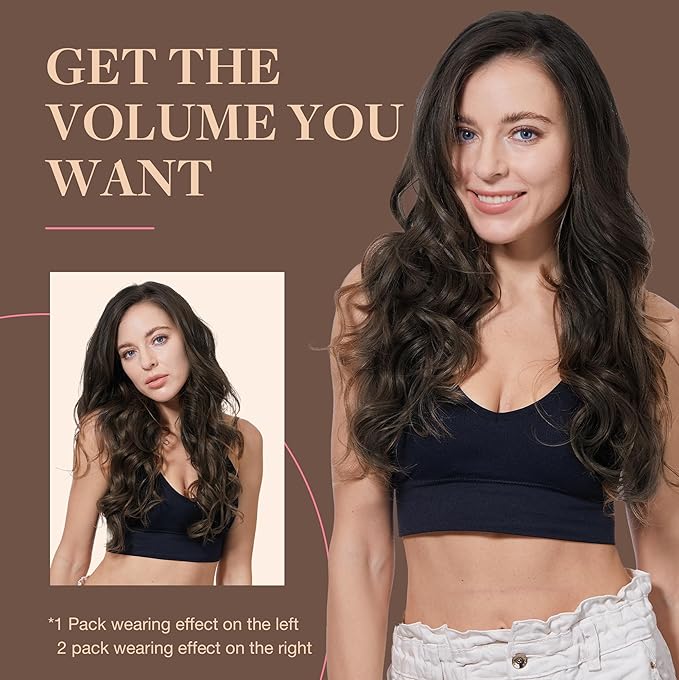 GOO GOO Clip in Hair Extensions Real Human Hair, Remy Human Hair Extensions Clip ins for Women, Natural Human Hair, 24inch 120g 7Pcs, 2A Light Brown