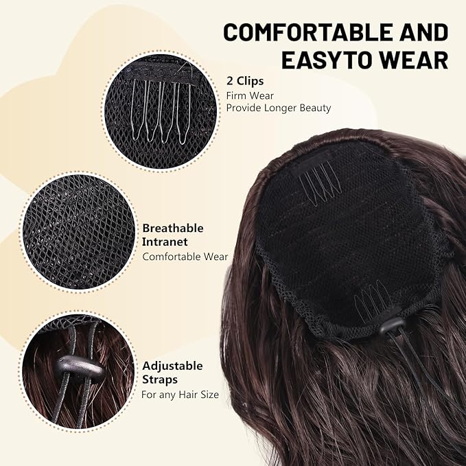 LEEONS 26 inch Drawstring ponytail Extension, Long Wavy pony tails hair extensions for Women - Synthetic Hairpiece Ponytail for Daily Use (Omber Black to Dark Pink)