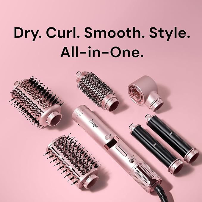 L'ANGE HAIR TurboStyle All-in-One Air Styling & Drying System | 5-in-1 Attachments with Auto-Wrap Curlers & Volumizing Brush | Fast-Drying Brushless Motor Dryer | Dual Voltage | All Hair Types (Blush)
