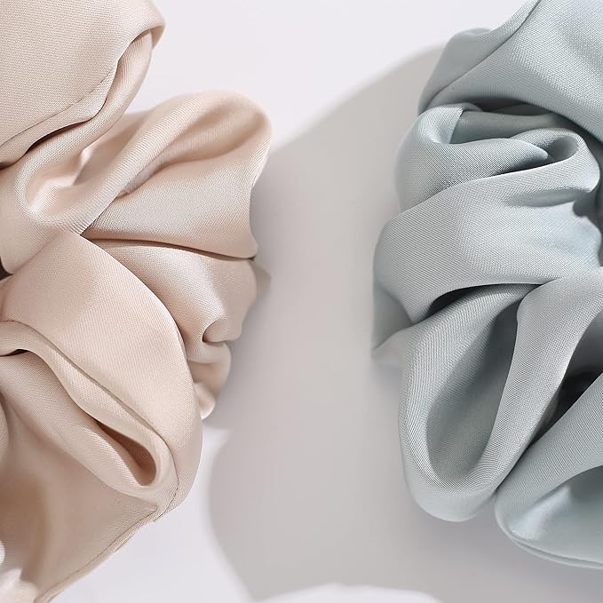 4PCS Large Satin Silk Scrunchies for Women - Big Glossy Scrunchie for Thick Hair Girl Hair Ties Ponytail Holders Jumbo Scrunchies (Blue Green Rose-Red Champagne)