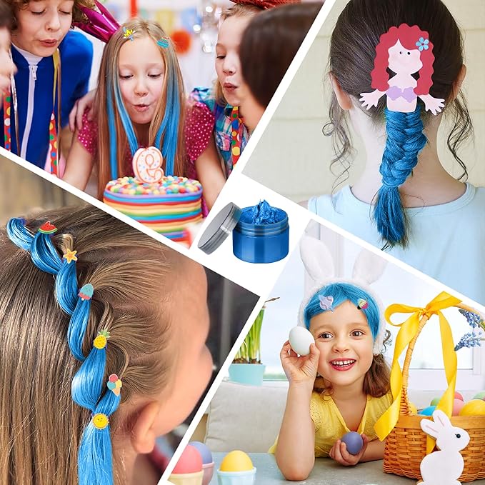 Temporary Hair Color Wax Kit, Stocking Stuffers for Teen Girls, Instant Hair Dye Color Wax Washable Natural Hair Color Cream for DIY Hairstyle on Crazy Hair Day, Easter, Christmas (Blue)