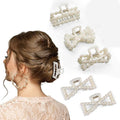 5 PCS Simulated Pearl Hair Claw Clips for Women | Multi-Use Barrettes for Thin Hair with Non-Slip Strong Hold | Barrettes for Thick & Curly Hair Accessories | Flat Claw Clips for Women, Off-White