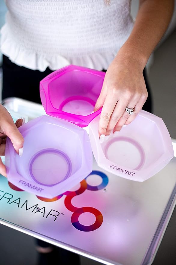 FRAMAR Connecting Hair Dye Bowl Set – Hair Color Bowls For Hairstylist, Salon Color Bowls, Hairstylist Essentials, Interlocking Feature – 7 Pack